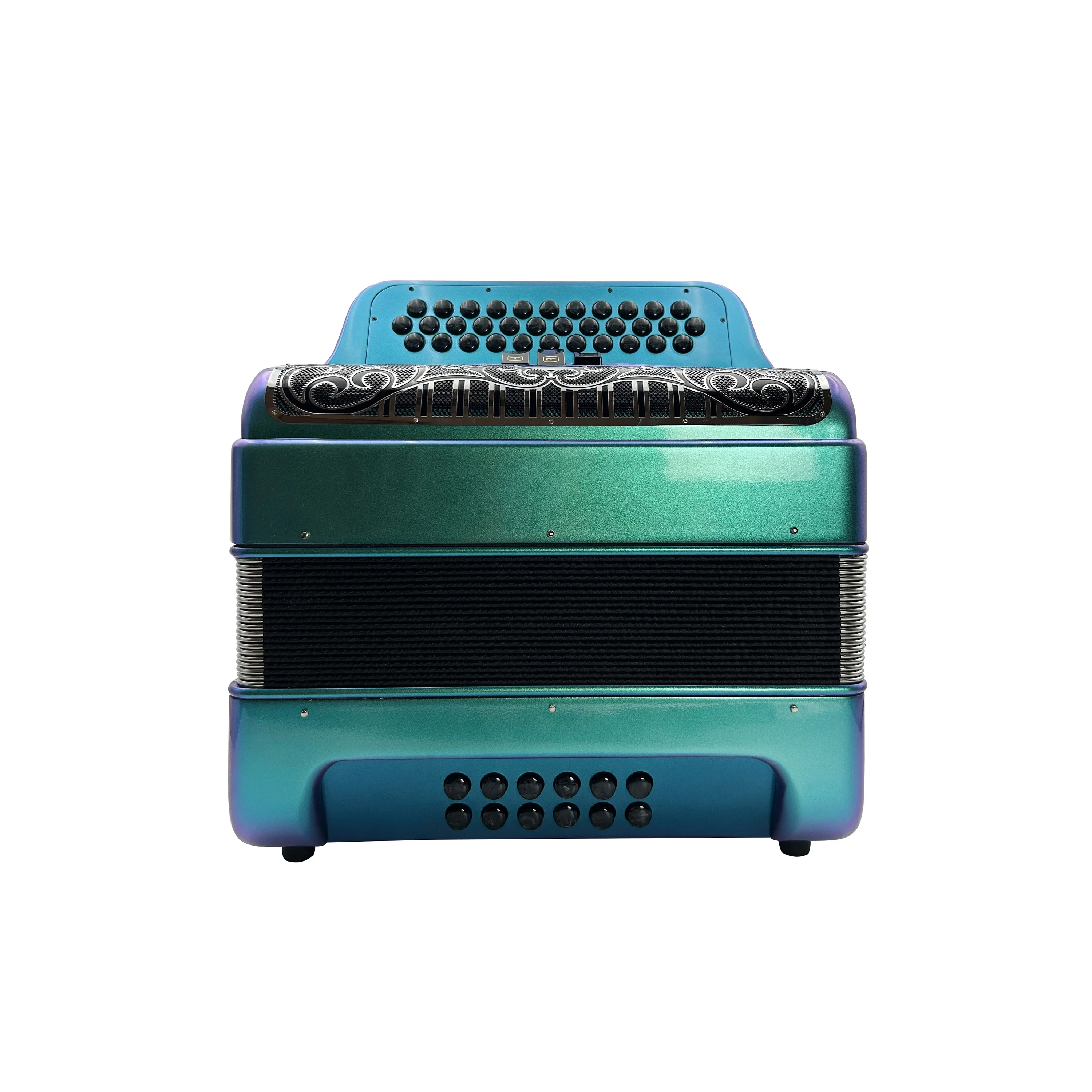 Professional Diatonic Accordion Instrument 34 Buttons 12 Bass 3 Registers Green Chameleon Body Black Silver Grill