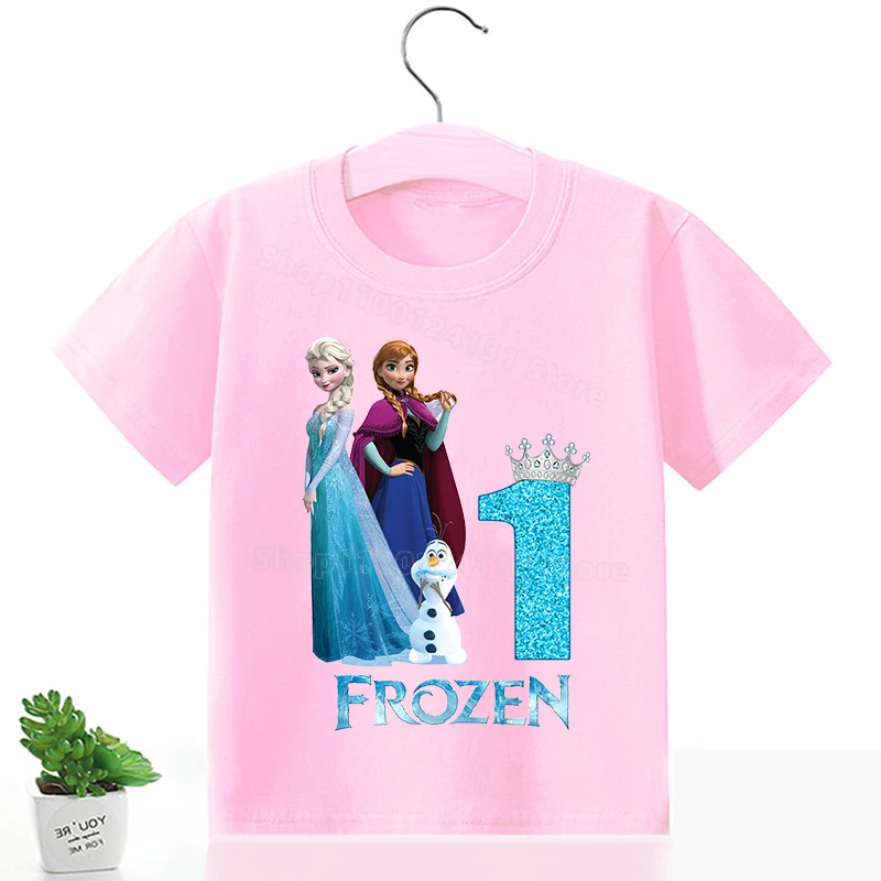 Disney Frozen Birthday Clothing for Girls Princess Number T Shirt Anna Elsa Pattern T-shirt Baby Girl Tee Tops Cartoon Clothes