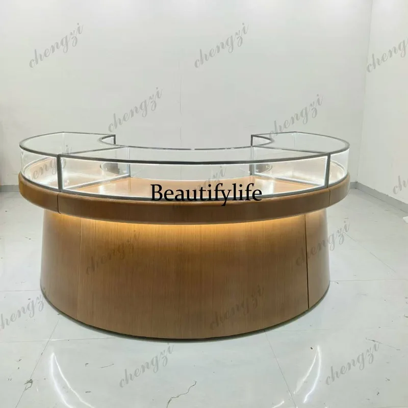 Stainless steel, jewelry display cabinet, transparent glass, watch jade antique display, counter