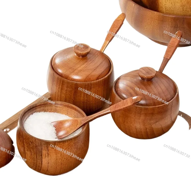 seasoning jar creative seasoning bottle wooden retro solid wood salt jar with lid