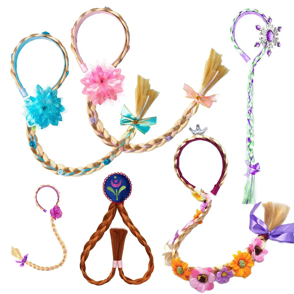 Disney Prinses Hoofdbanden Kid Elsa Kroon Ijs Sneeuw Vlechten Halloween Accessoires Lang Haar Le Pei, Bloem Pruiken, Vlechten