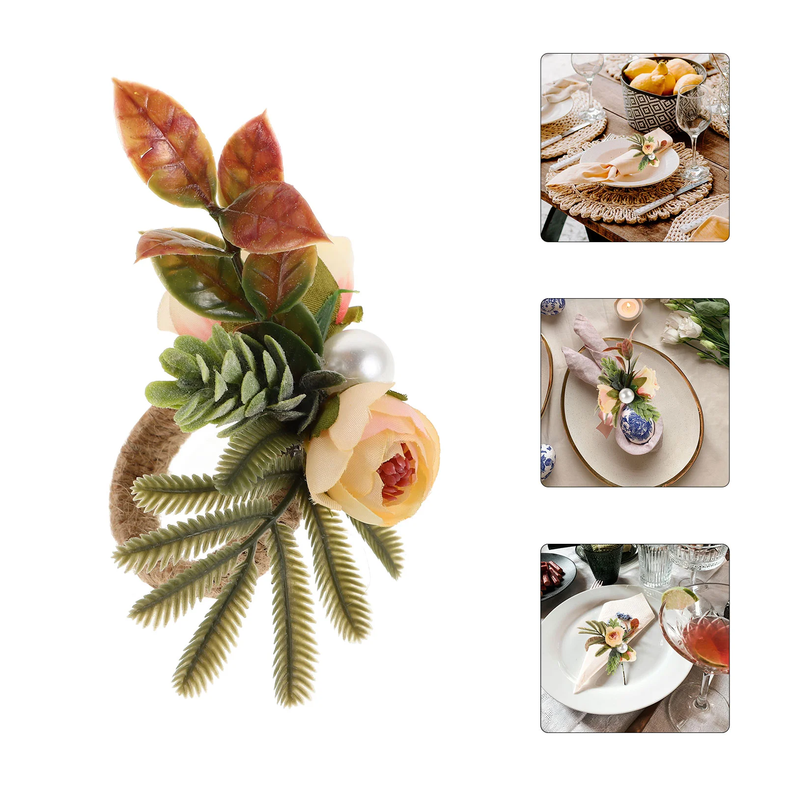 3 PCS Flower Napkin Button Party Ring Rustic Dinner Table Holder Floral Rings Picnics Supplies Silk Cloth Handmade