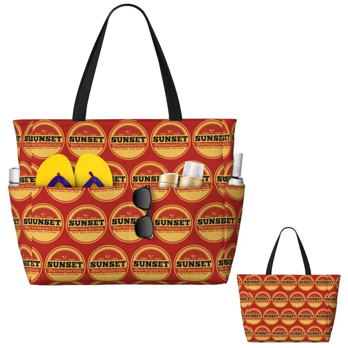 Vintage Sunset Sarsaparilla Logo Beach Tote Bag Sport Gym Yoga Duffle Large Tote Bag Women Travel Bag Fitness bag