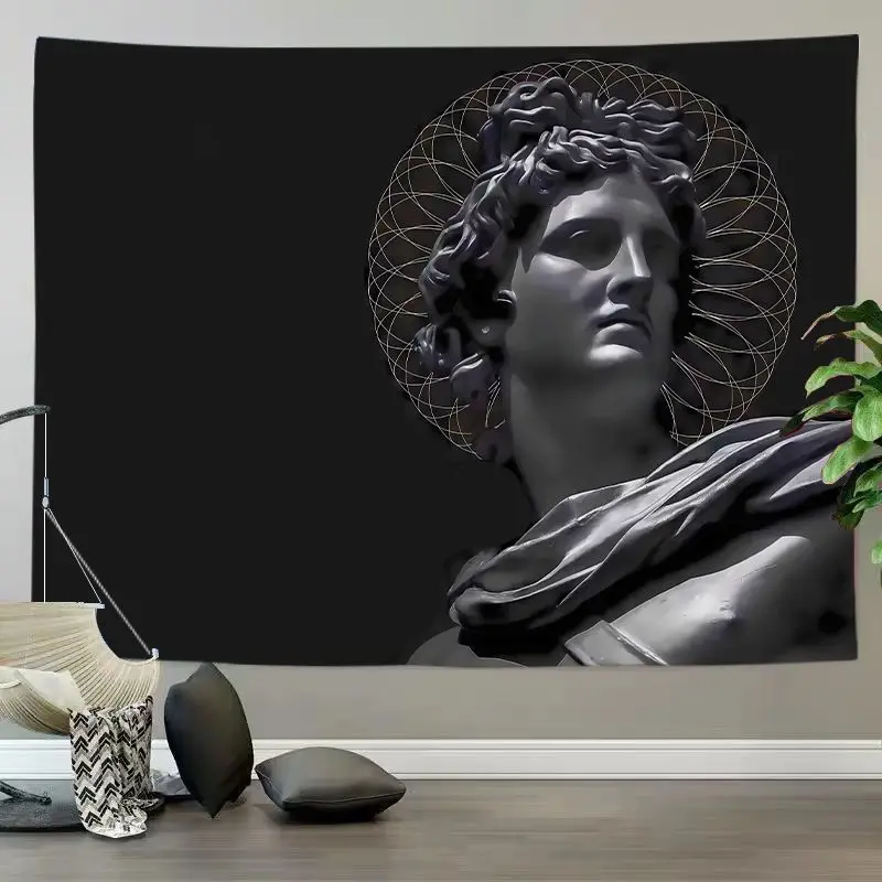 VIKAMA Classic Statue Dark Art Horizontal Tapestry Wall Hanging for Room Decor Cozy Retro Aesthetic Unique Home Decor