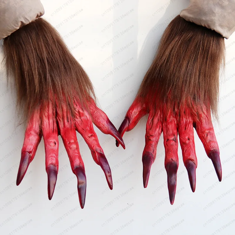 Halloween werewolf gloves latex with hairy ghost claws cosplay funny party scary claws props
