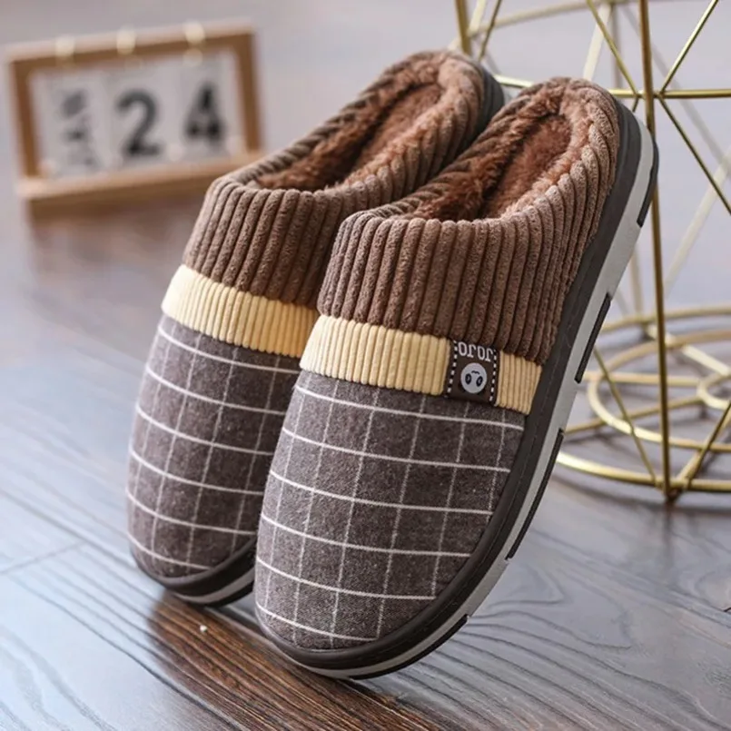House Slipper Male Men Thermal Winter Warm Fuzzy Fur Contton Plush Non Slip Grip Indoor Lazy Home Shoe Flat Plus Large Size