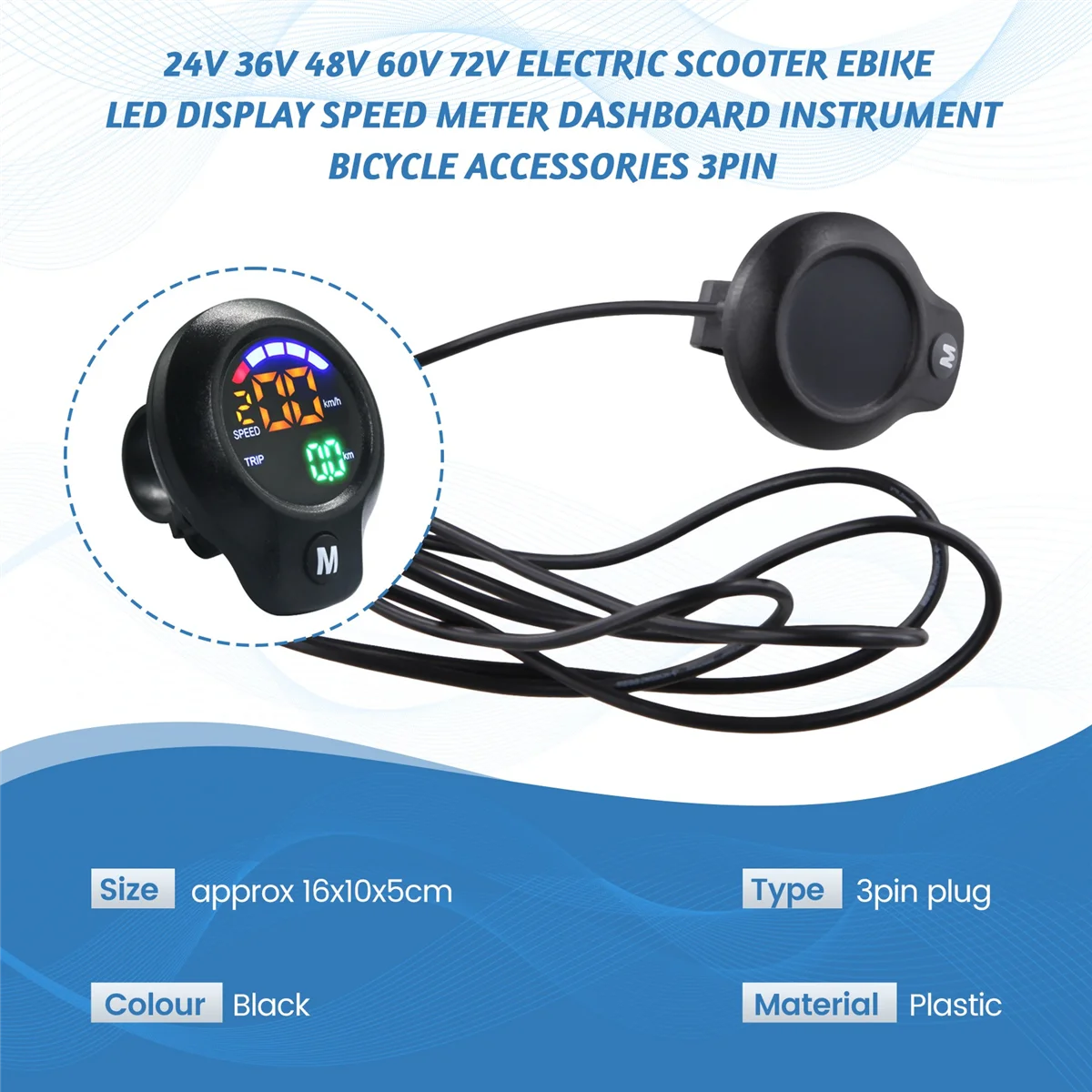 

【Lowest-Price!】24V 36V 48V 60V 72V Electric Scooter Ebike LED Display Speed Meter Dashboard Instrument Bicycle Accessories 3pin