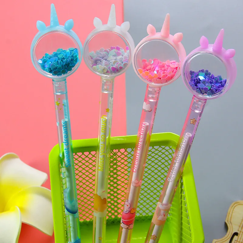 4 Piece Lytwtw's Stationery Kawaii Gel Pen School Office Supplies Creative Unicorn Glitter Recreation Cute Gel Pen