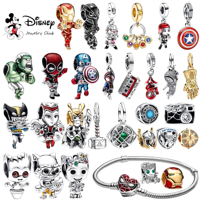 Breloques Disney Marvel Spider-Man Iron Man Hulk Scarlet Witch Captain America, perles adaptées aux Bracelets originaux, bijoux à bricoler soi-même, cadeau