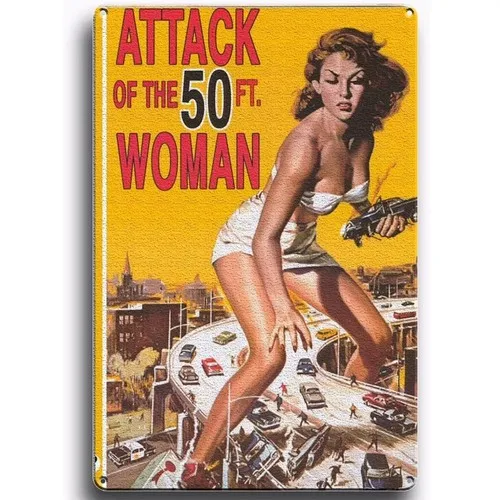 Retro Classic Attack of the 50 Ft. Woman Metal Tin Sign Vintage Sci-Fi Wall Ar