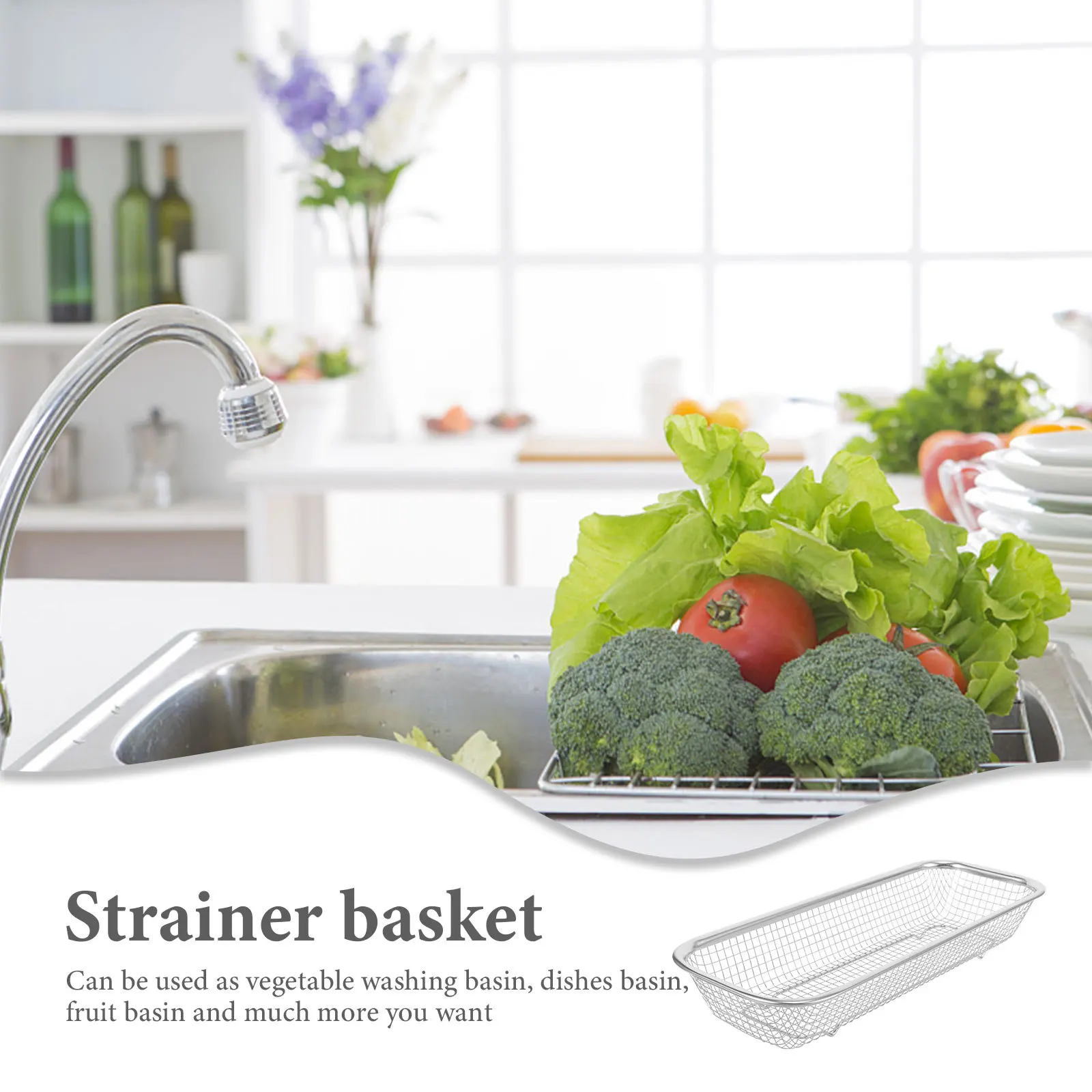 

Compact Stainless Steel Colander Basket Strong Hardness Long Life Fruit Veggie Washing Drainer Household Kitchen Strainer