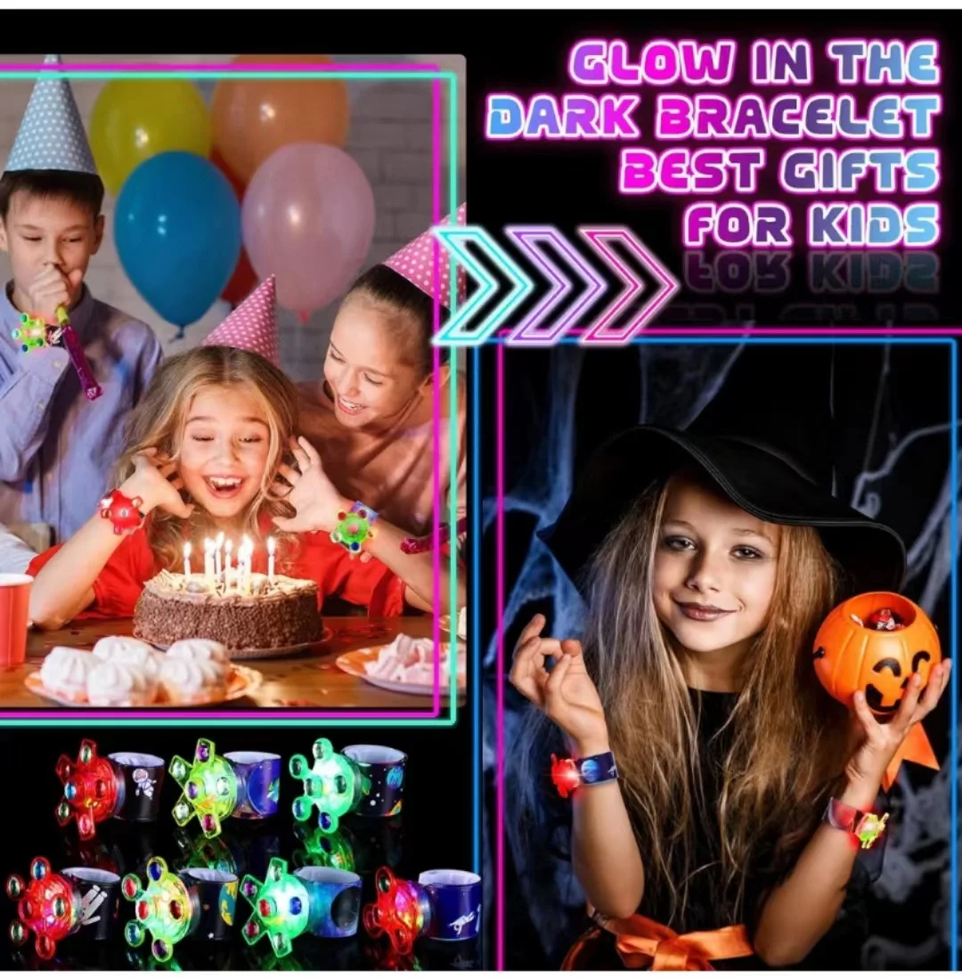Upgrade 100/500/2000PCS Children Glow Bubble Top Bracelet Flash Rotate Watches Glow in The Dark Kids Toys Birthday Party Gift