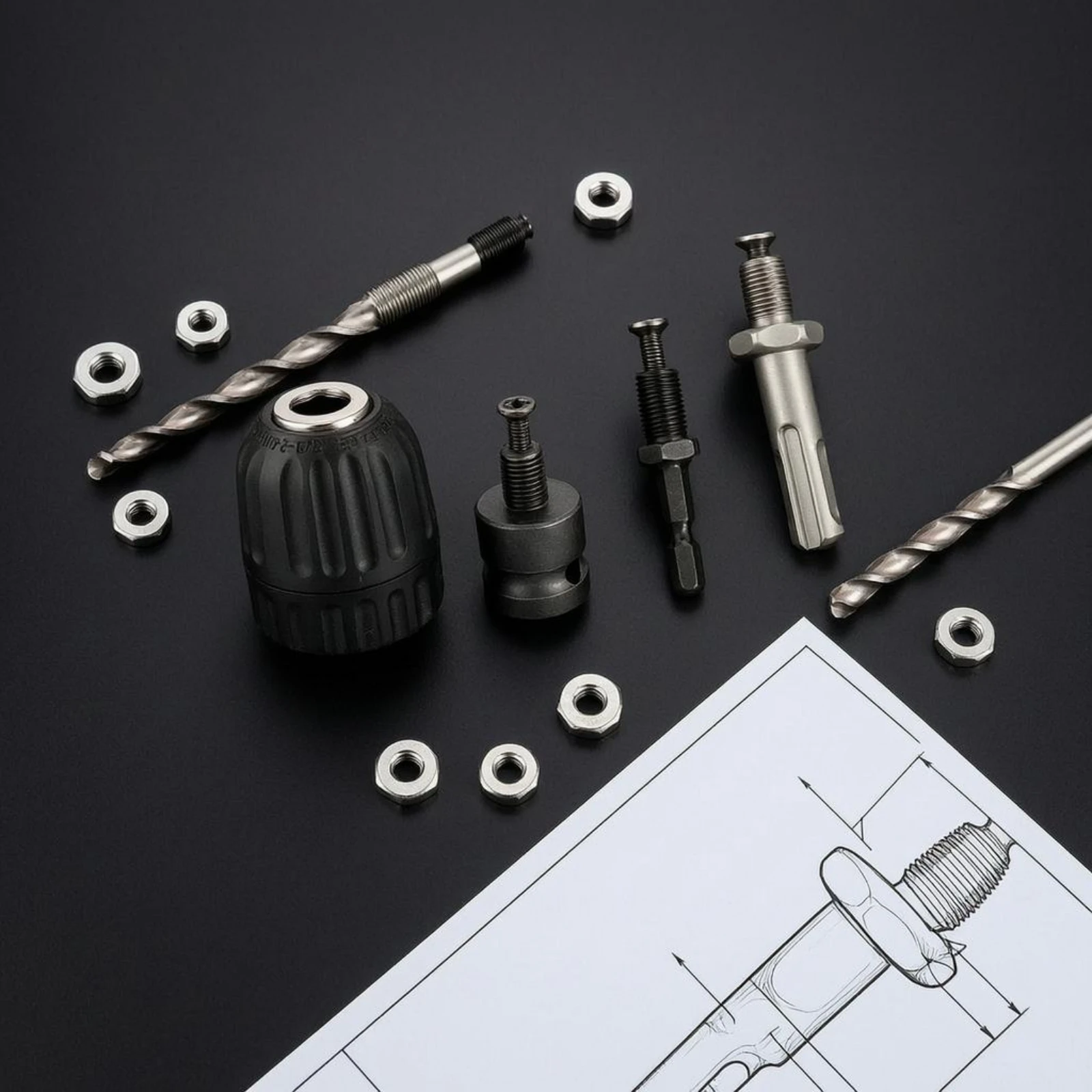 Drill Chuck Kit Drilling Use Self-Tightening Chuck Adapter Power Tool Accessory Ribbed Wear Resistant