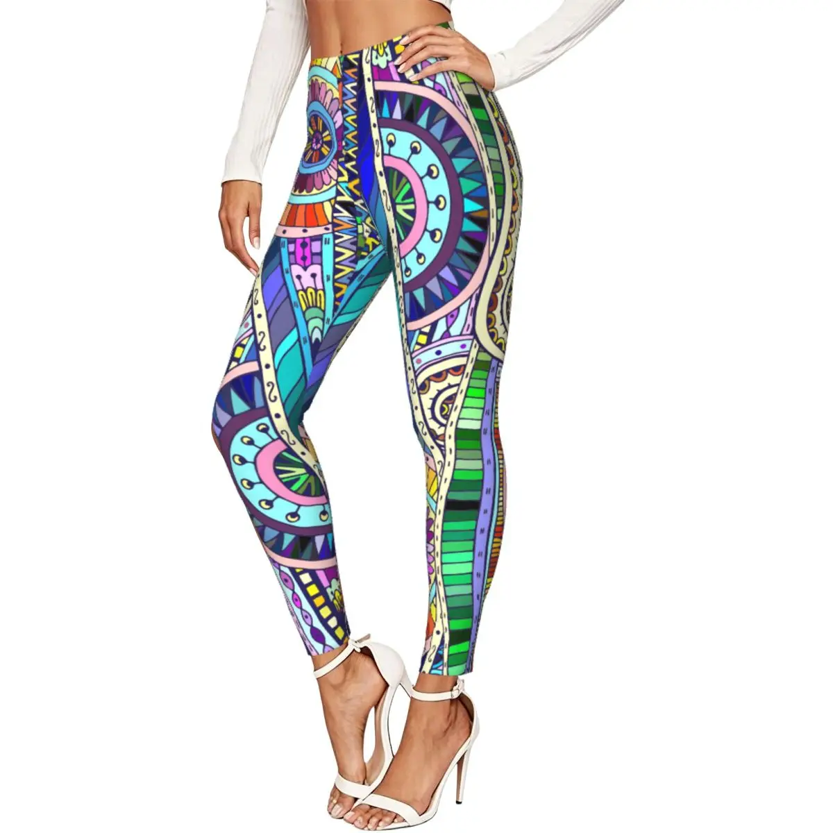 Tribal Ethnic Geometric Pattern Women Stretchy Leggings High Elastic Comfortable Fitness Yoga Pants