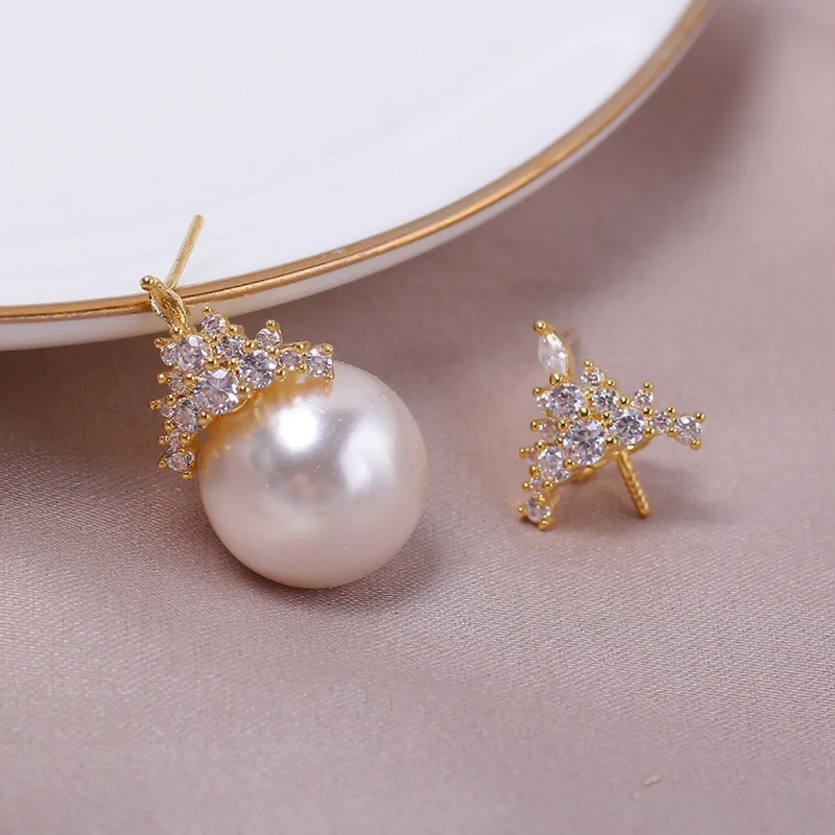 Brass 14K Gold Plated Ice Queen Pearl Stud & Pendant Set, S925 Silver Needle DIY Jewelry Findings For Women