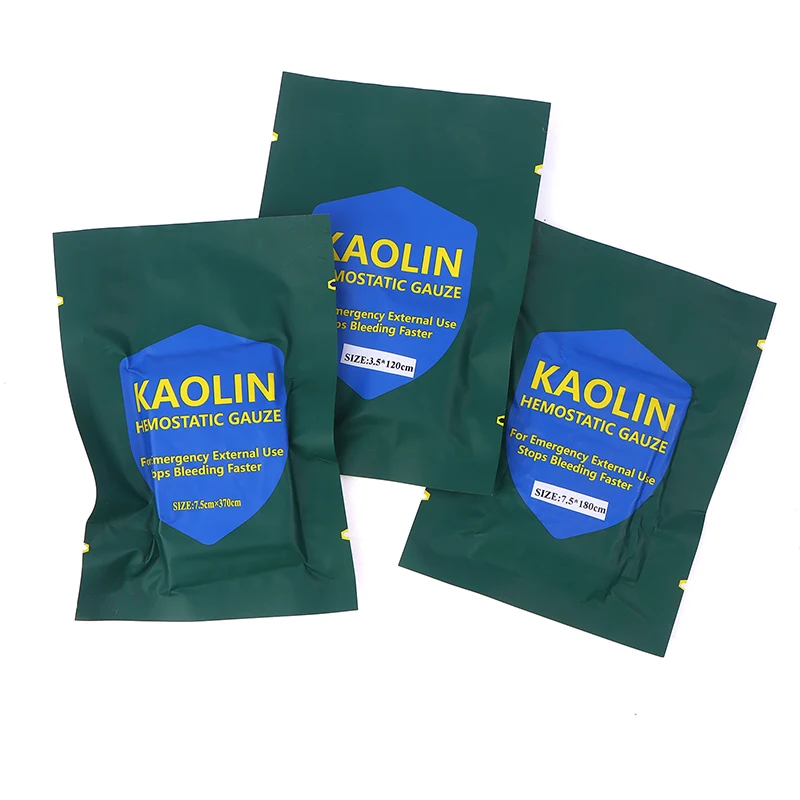 1 tas hemostatik Kaolin kasa tempur darurat Trauma z-fold larut untuk Ifak taktis militer pertolongan pertama Kit medis luka