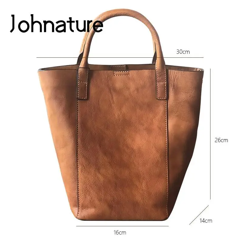 Johnature Autumn Winter 2024 New Handbag Genuine Leather Women Bag Casual Versatile Real Cowhide Large Capacity Shoulder Bags