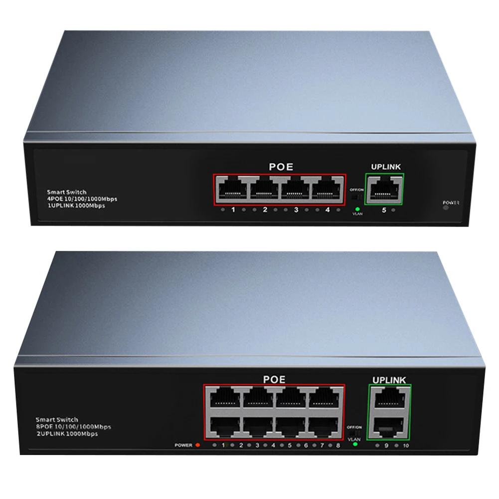 

4/8 Ports Ethernet Switch 10/100/1000Mbps POE Network Switch IEEE802.3AT/AF Extend To 250 Meters for IP Camera/CCTV Security