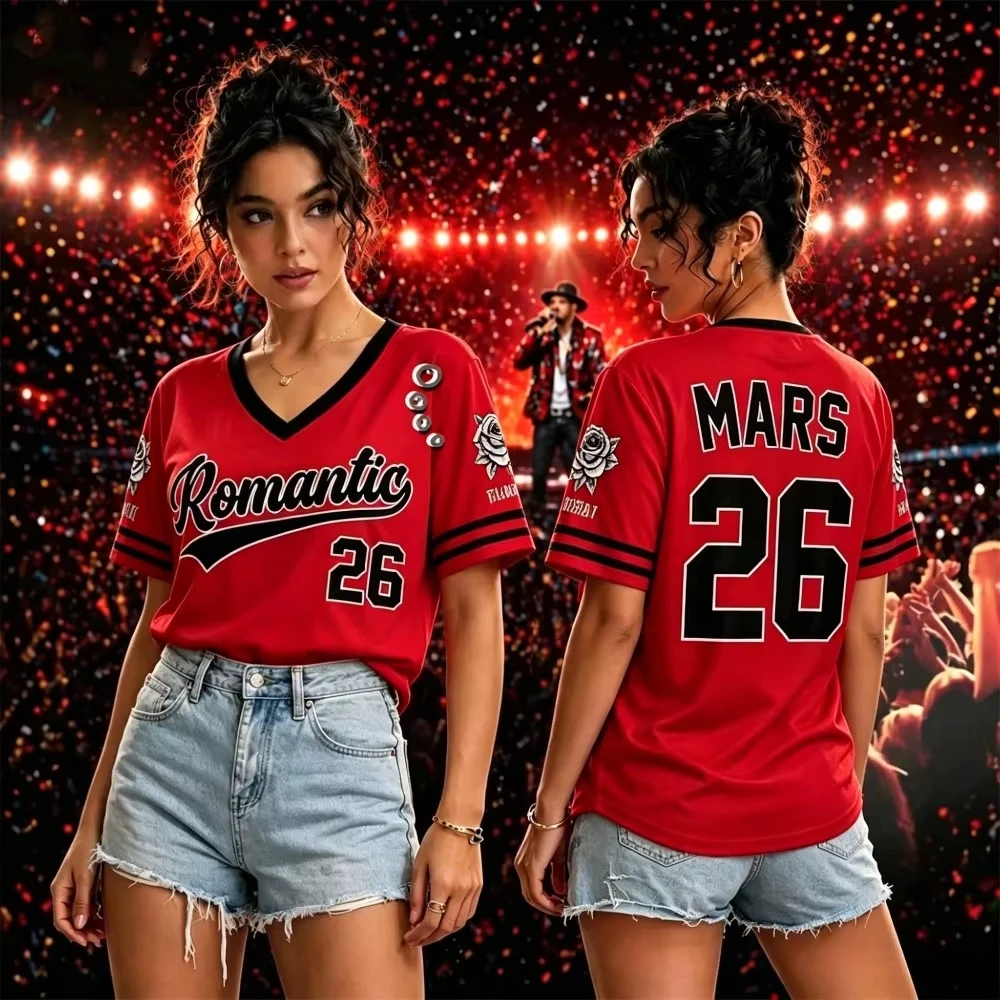 The Romantic Tour Football Jersey Concert T-shirt Tour Merch Pop Music Fan Gift Fashion Short Sleeves Top Summer Men's Women Tee
