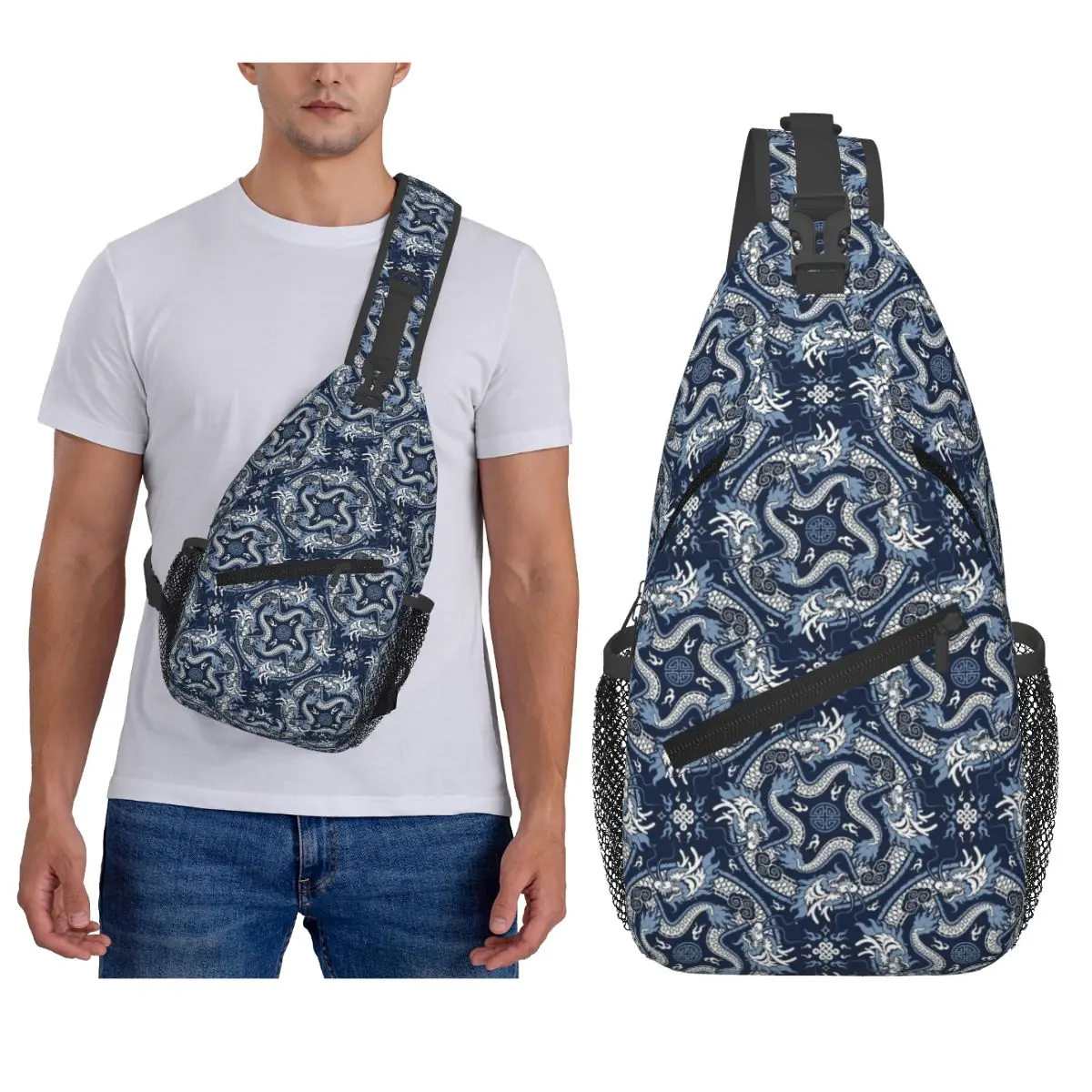 التنين الصيني حقيبة الصدر الرجال حبال Crossbody على ظهره حقيبة صدر للرجال السفر المشي لمسافات طويلة Daypack حقيبة كتف