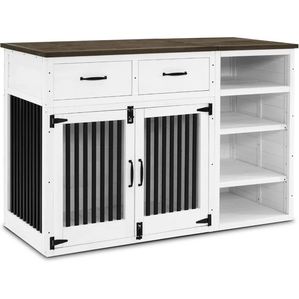 

Masterpiece Solid Wood Dog Crate Furniture, Medium Dog Cage With Adjustable Shelf And Storage Cabinet, 1775