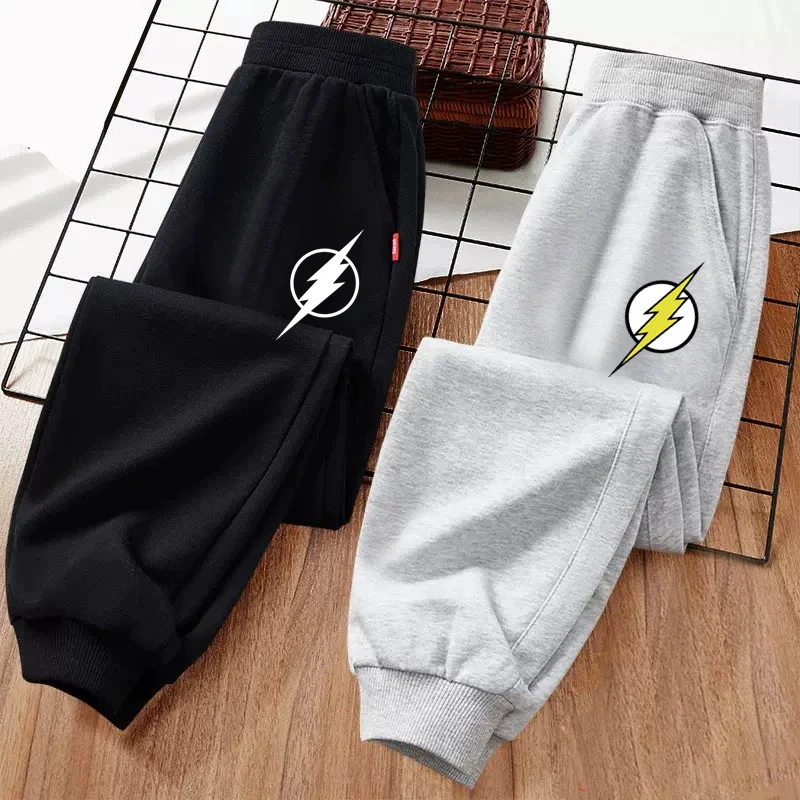 2026 Boys New Long Pants Lightning Pattern Sweatpants Children Autumn Clothing Brand Trousers 3-14Y