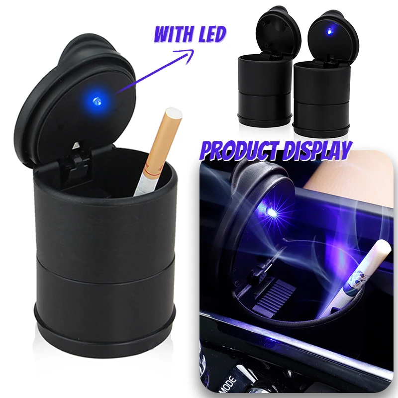 Portable Car Cigarette Ashtray Cup With LED Light Detachable One Touch Open Vehicle Ashtray Holder Ashtray Auto Accessories