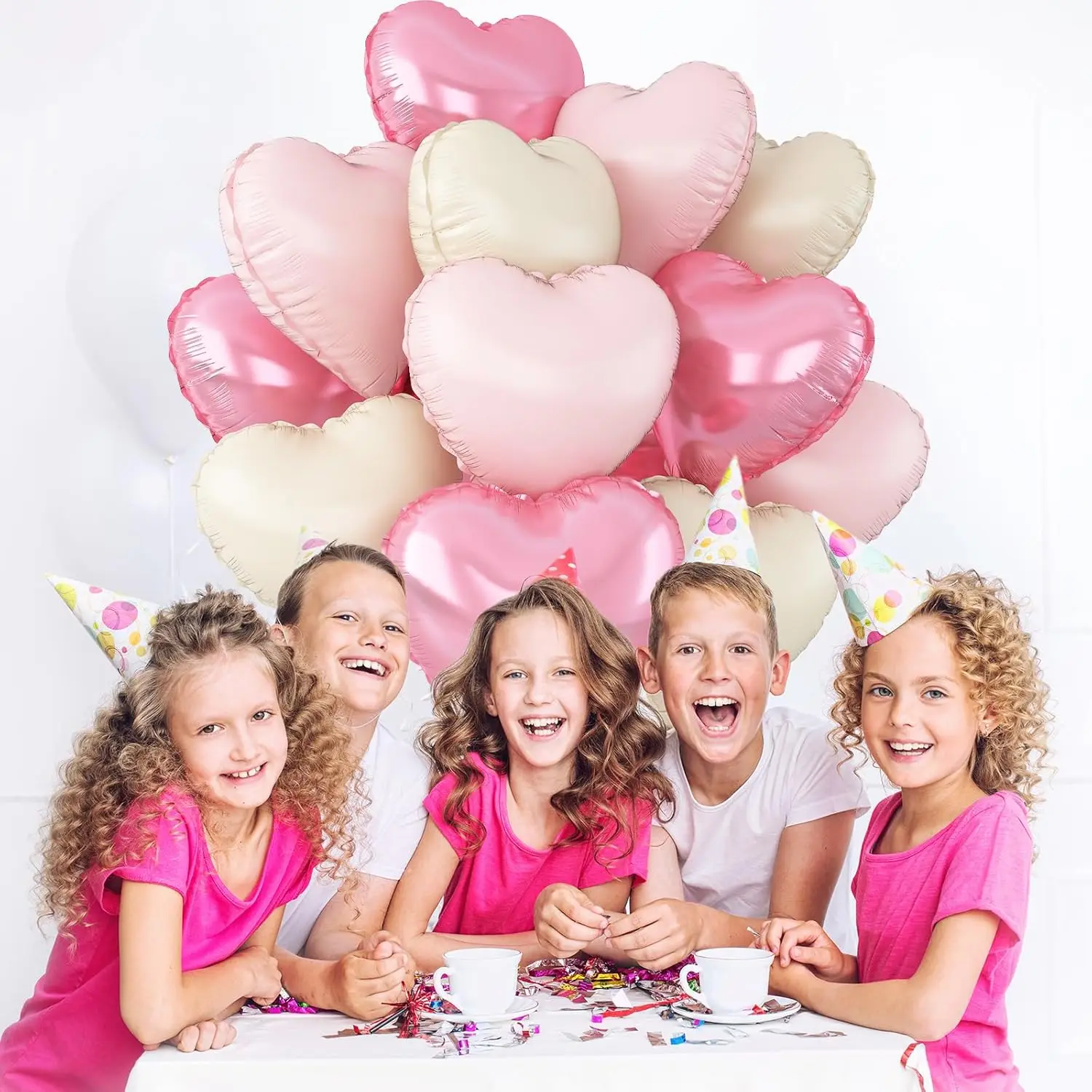 12Pcs Baby Pink Cream White Heart Shaped Foil Balloons,18Inch Heart Balloon for Birthday Anniversary Wedding Valentine\'s Day
