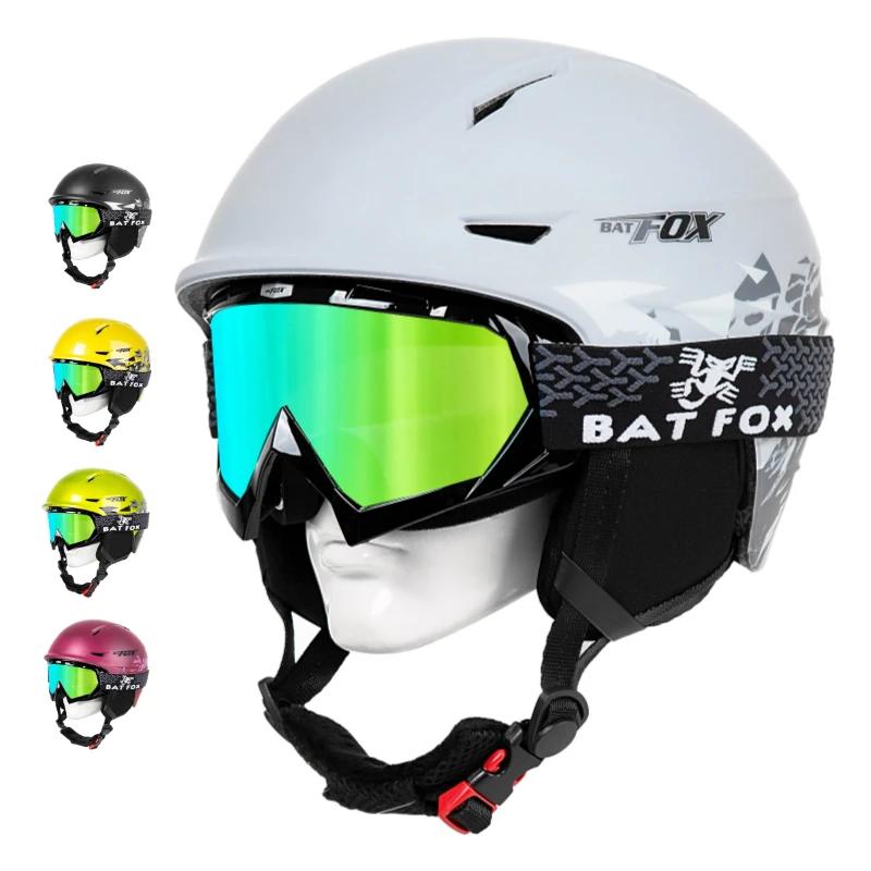 BATFOX helm Ski pria dan wanita, helm Keamanan Olahraga luar ruangan profesional dengan kacamata, papan salju, Skateboard, seluncur, musim dingin