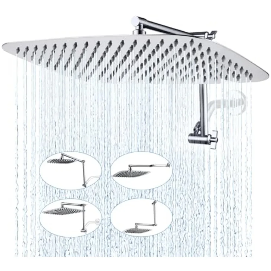 

16-дюймовая душевая лейка с регулируемым удлинительным кронштейном для эффекта тропического дождя на все тело, хромированная, цельнометаллическая конструкция