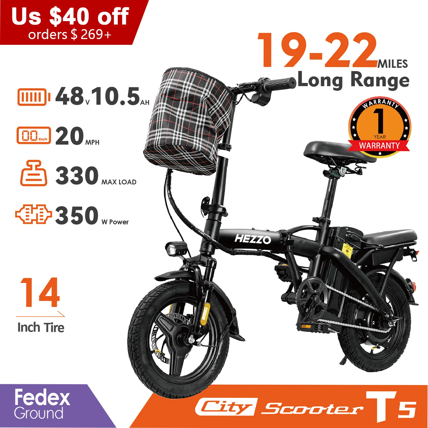 14inch Road Tires Cheap Bicimoto Electrica with Basket 48V 350W Folding Ebike Carbon Steel Lightweight  Foldable Adult Brushless