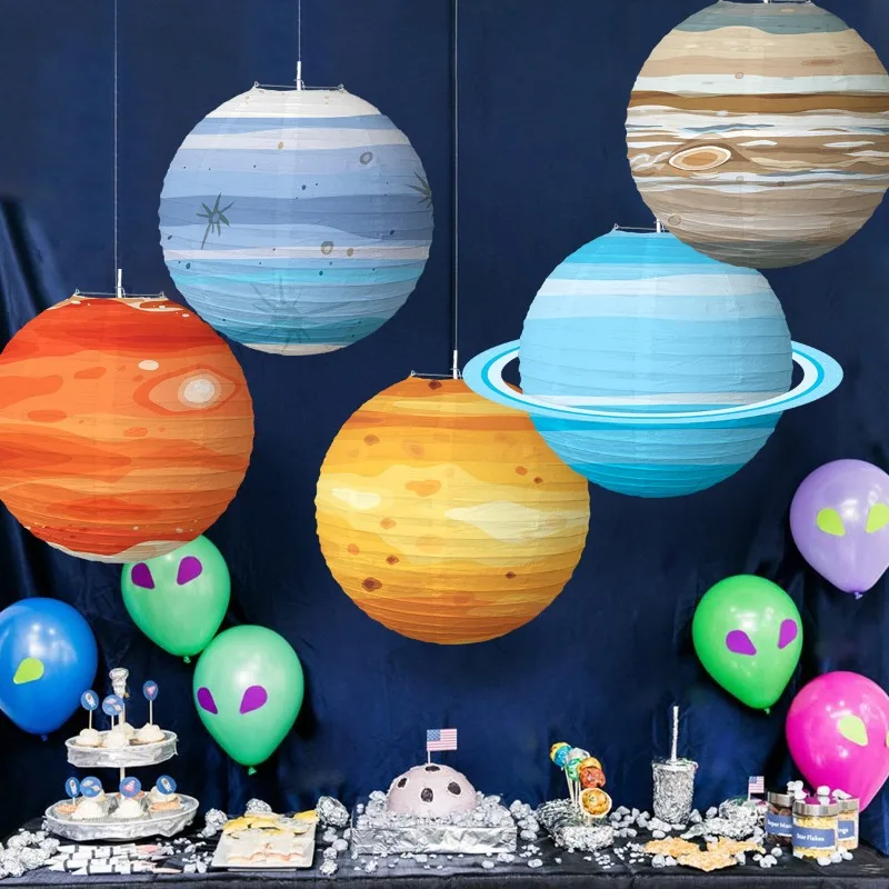 30cm Eight Planets Foldable Birthday Paper Ball Lampion Hanging Galaxy Lanterns Space Theme Lanterns Party Decor Paper Lantern