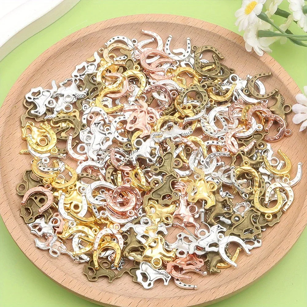6/14/30pcs Multiple Horseshoe and Horse Shaped Pendants, Suitable for DIY Bracelets,Earrings,Pendants,Gift Making Accessories