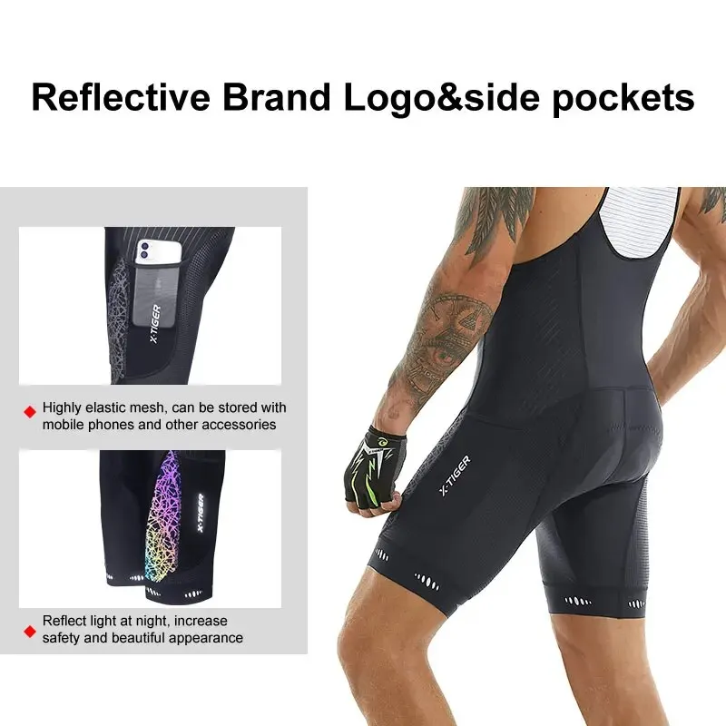 Cycling Bib Shorts 5D Gel Pad Mountain Bike Shorts Bretelle Pockets Outdoor Breathable UPF50+ Bike Tight Bicycle Shorts