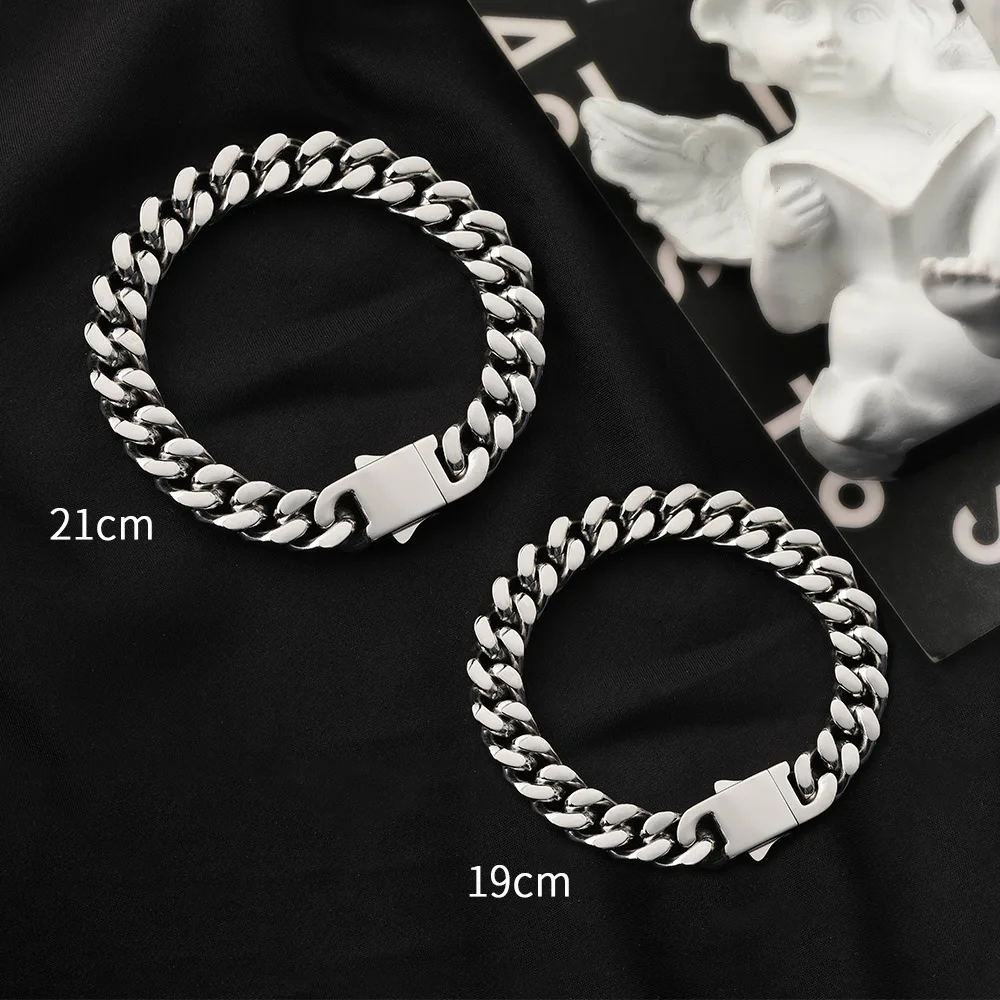 New European and American Hip Hop Bracelet with Four Sided Grinding Cuban Chain Cross border Hot Style Simple Titanium Steel Bra image 5