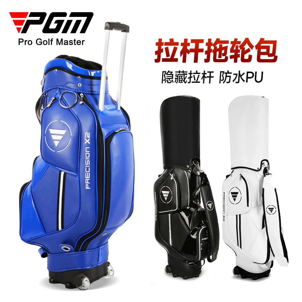 PGM Golf Standard Ball Bag Professional Leather PU Waterproof Golf Cart Club Airbag High Capacity Package with Wheel QB029
