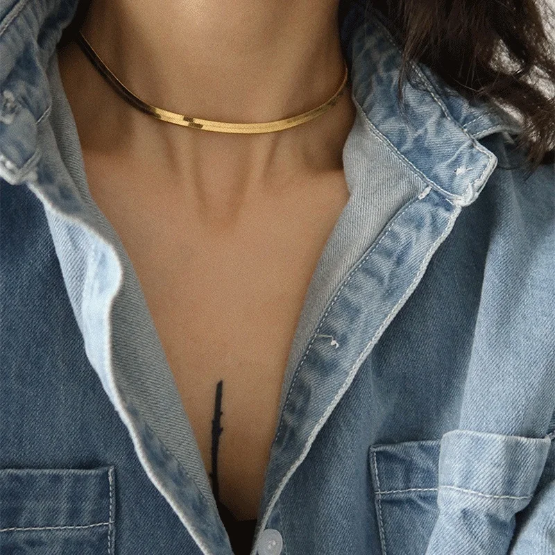 Stainless Steel Clavicle Chain Necklace For Women Snake Bone Chain Charm Choker Boho Fashion Jewelry Gift Trendy Accessories