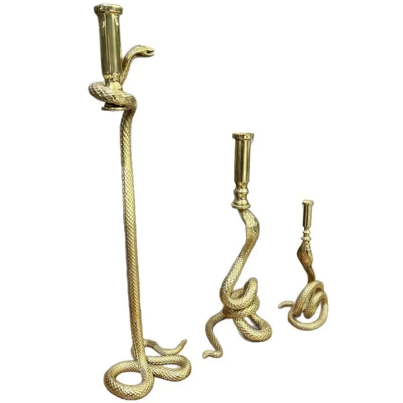 Modern light luxury brass snake body carving candlestick high-end art home jewelry ornament living room coffee table dining tabl