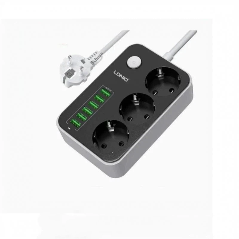 European Standard Electric Outlet Plug Socket USB Charging 3 Prong 2M Extension Cord for Home Appliances