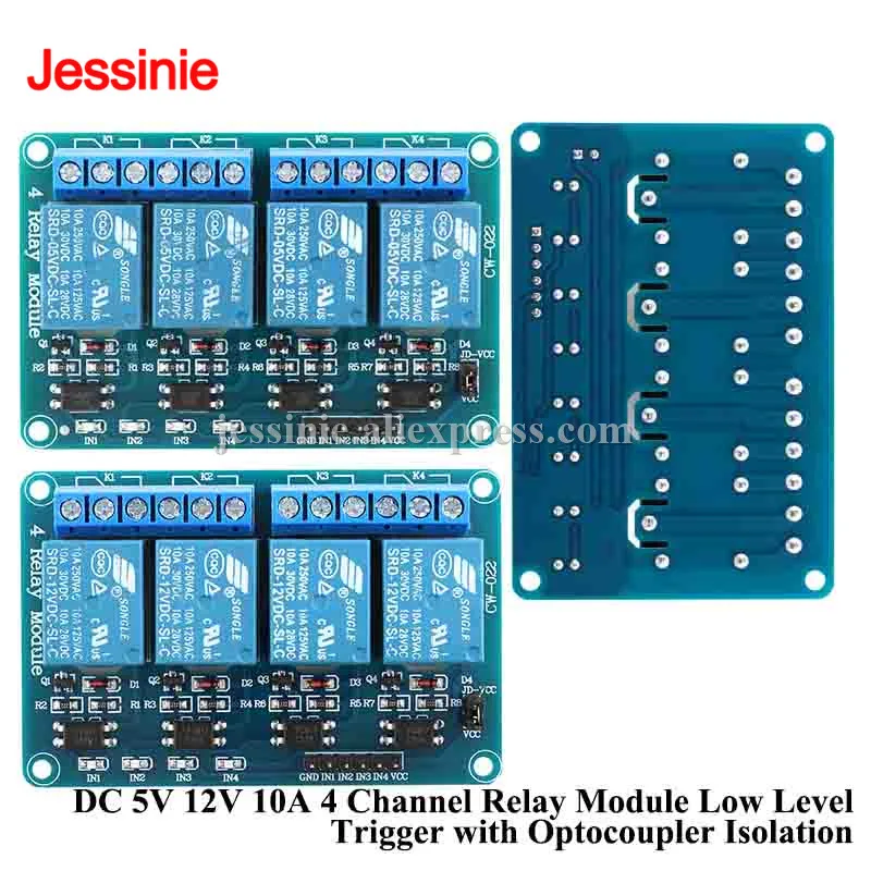 DC 5V 12V 10A 4 Channel Relay Module with optocoupler isolation Relay 4 Way Low Level Trigger Expansion Board Shield 51 AVR ARM