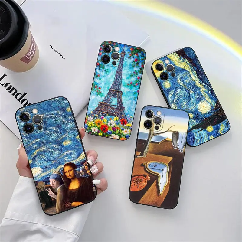 

Funny Oil Painting Van Gogh Starry Night Phone Case for iPhone 11 15 Pro Max Case 14 Plus 13 Pro 12 X S XR 7 8 SE TPU Soft Cover