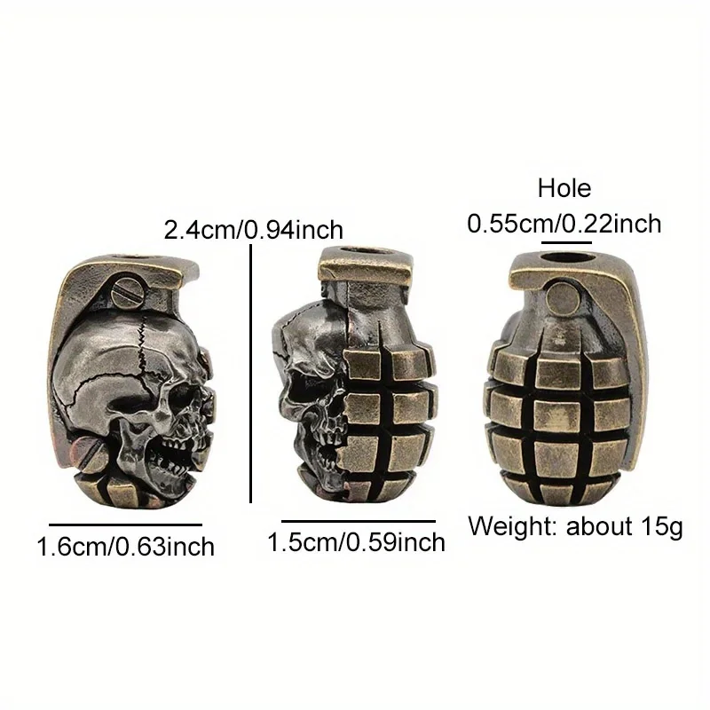 Dual Color Skull Grenade Brass Knife Beads EDC DIY Paracord Woven Bracelets Lanyard Keychain Pendants Accessories Hangings view 2