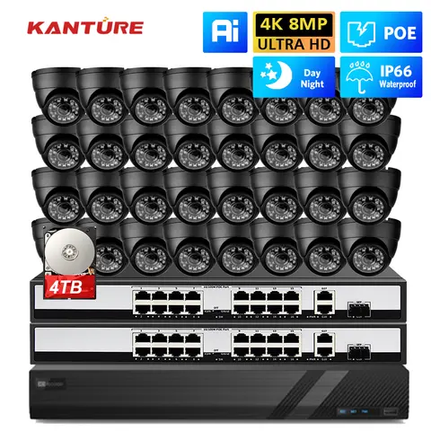 KANTURE 32CH 4K CCTV Camera System 8MP Ai Human Detection Indoor Outdoor Dome POE Ip Camera Night Vision Video Surveillance Kit