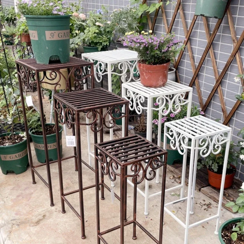 Pot holder retro wrought iron flower stool outdoor courtyard balcony hierarchical ladder potted decorative receptacle flower hol