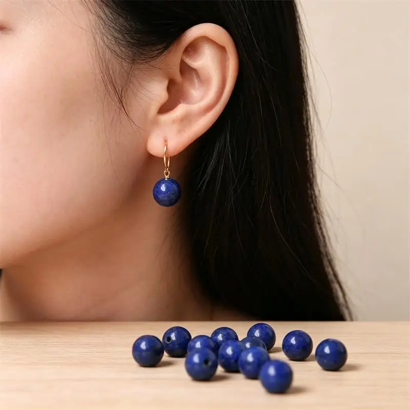 4pcs Half Drilled Lapis Lazuli Round Beads 6-10mm Loose Stones for Earrings Making Handmade Jewelry Supplies