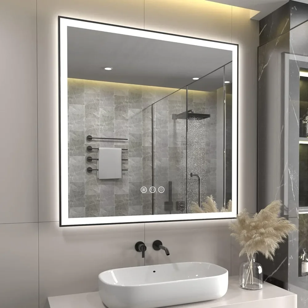 Square LED Illuminated Bathroom Mirror Mirror With Backlight in the Bathroom Mirrors Dimmable Memory Shatterproof Anti-fog Light