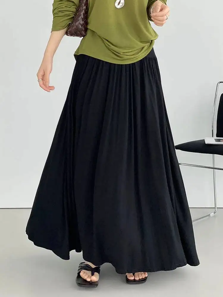 High Elastic Waist Dark Gray Pleated Draped A-line Half-body Skirt Women Fashion Tide New Spring Autumn