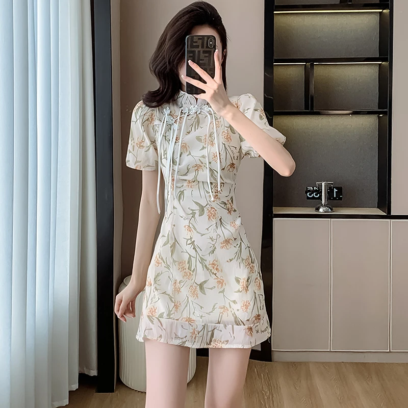 

2024 GuoChao Modern Chinese Dress for Girls Cheongsam Flower Dress Women Qipao Traditional Chinese Improved Cheongsam Dress