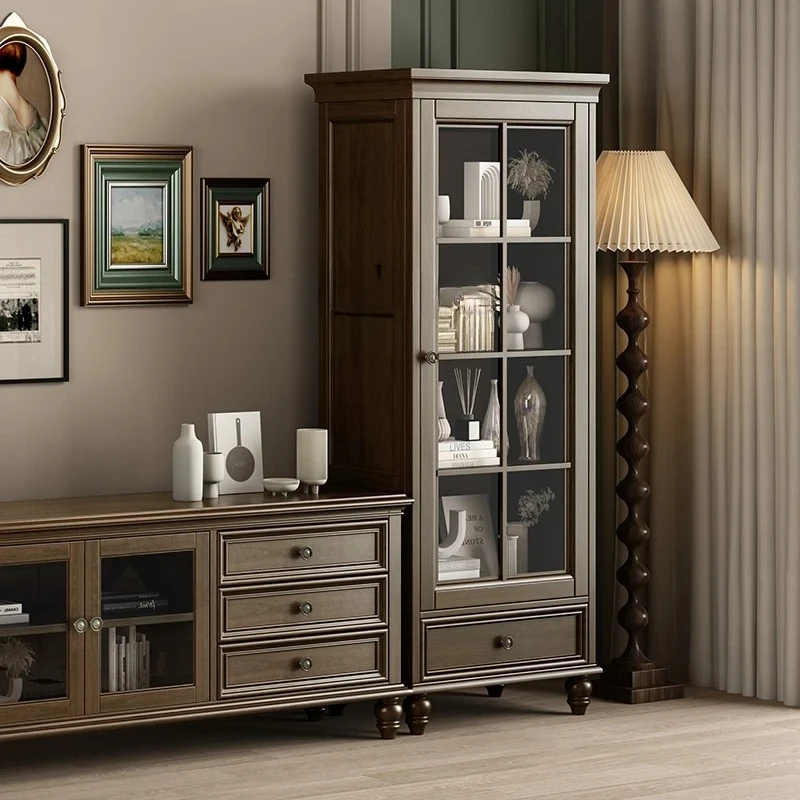 

solid wood bookcase living room side cabinet single door cabinet bookshelf wine cabinet with glass door bookcase