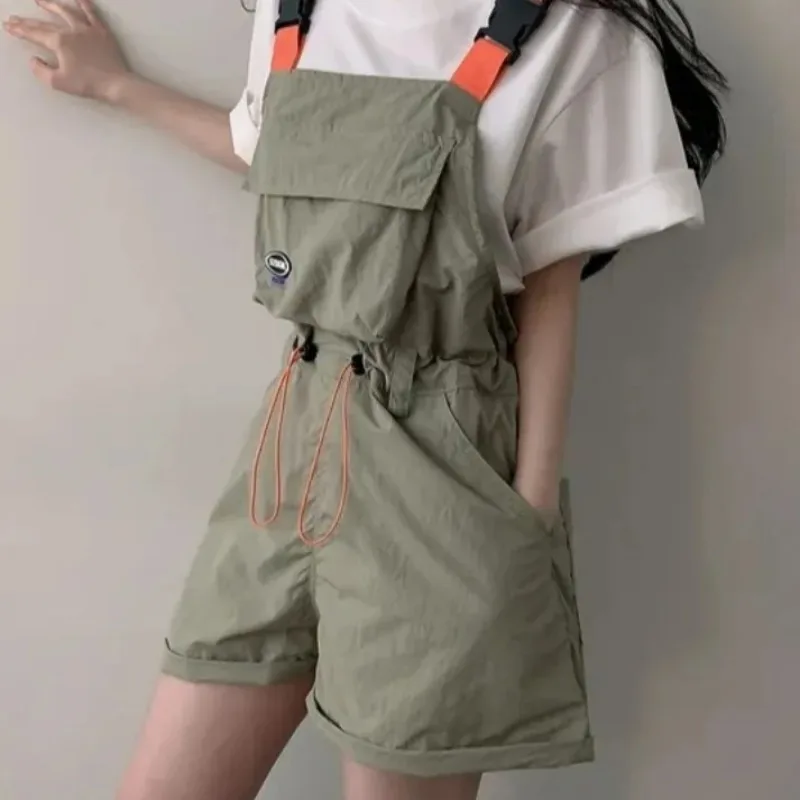 

Faionable Summer Workwear Overalls Women's High Waist Dstring Waist Slimming Wide Leg Cuffed ort Pants Korean Sle